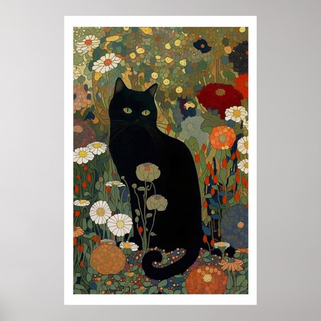 Póster Gato Negro En Un Poster De Jardín (Frente)