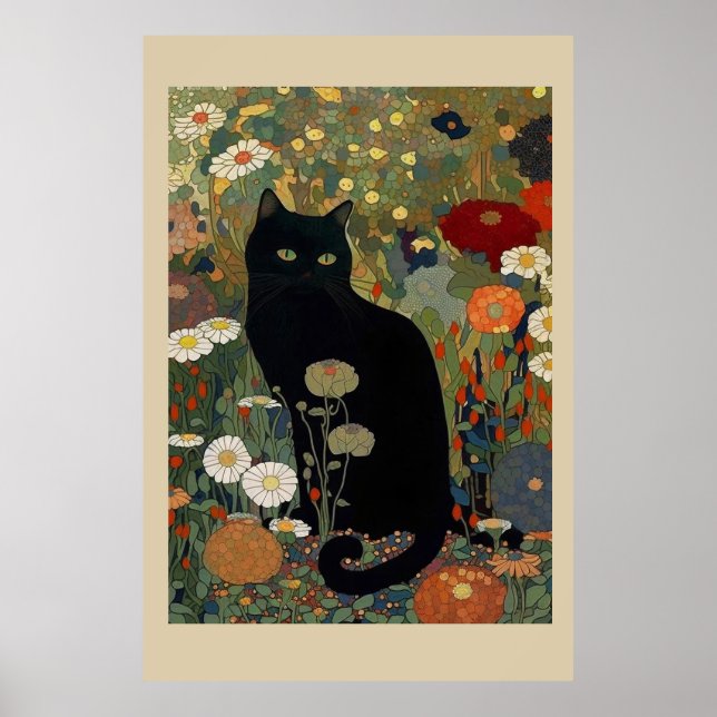 Póster Gato Negro En Un Poster De Jardín (Frente)