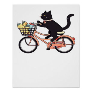 Póster Gato Negro en una Bicicleta  Arte de Gato Negro Ca