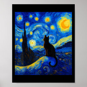 Póster Gato Negro En Una Noche Estelar - Camiseta Gracios