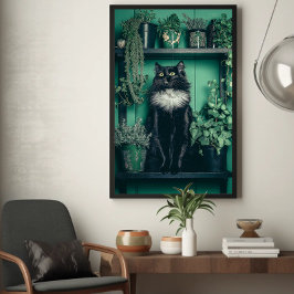 Póster Gato negro esmoquin en una estantería entre el ver