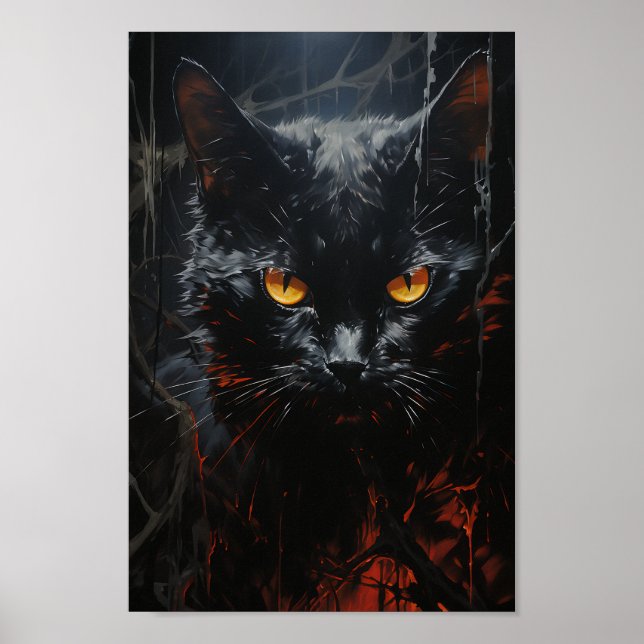 Póster Gato negro espeluznante (Frente)