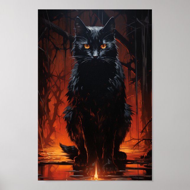 Póster Gato negro espeluznante (Frente)