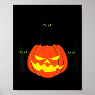 Póster Gato negro espeluznante de Halloween Calabaza Gato