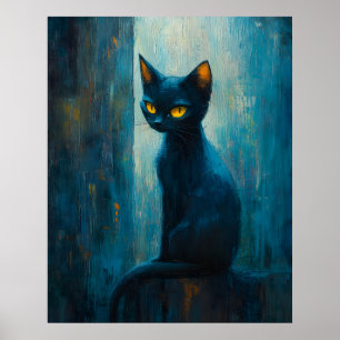 Póster Gato negro estilizado en pinceladas sombrías