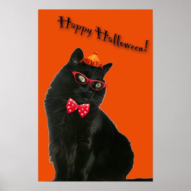 Póster Gato negro Feliz Halloween 20 x 30 Poster (Frente)