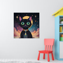 Gato negro futurista atómico en luz de la luna