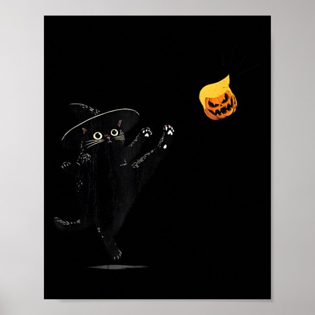 Póster Gato Negro Gato de Halloween Bruja Doodle (Frente)