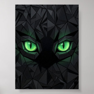 Póster Gato negro geométrico con ojos verdes esmeralda