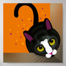 Gato negro geométrico mirando en caja de cartón