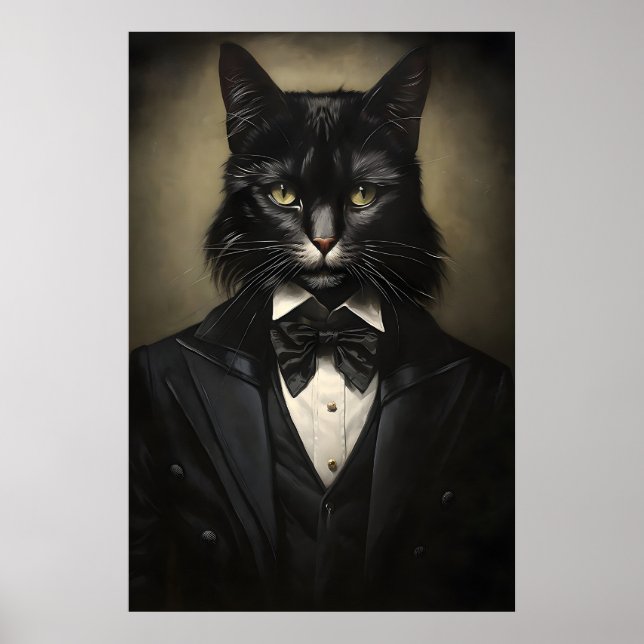 Póster Gato negro gótico con estampado de traje, Dark Aca (Frente)