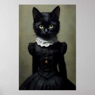 Póster Gato negro gótico con estampado de vestido, Dark A