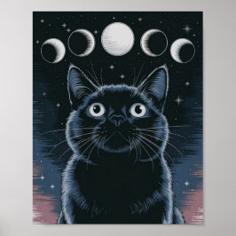 Póster Gato negro gótico, gato negro de la hora bruja