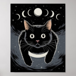 Póster Gato negro gótico, gato negro de la hora bruja