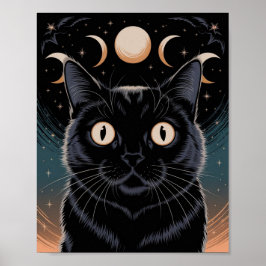 Póster Gato negro gótico, gato negro de la hora bruja