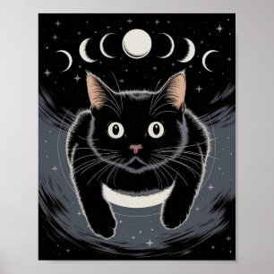 Póster Gato negro gótico, gato negro de la hora de la bru