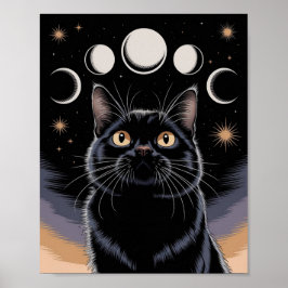 Póster Gato negro gótico, gato negro de la hora de la bru