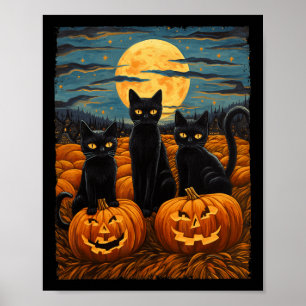 Póster Gato negro Halloween Gato ama a gato estrellado va