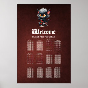 Póster Gato negro juguetón en bicicleta roja