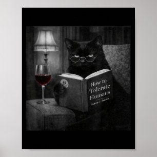 Póster Gato Negro Leyendo Libro Divertido Foto Retro de G