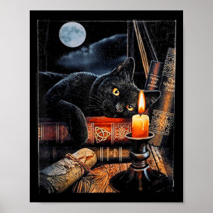 Póster Gato Negro Leyendo Libros Ritual de Brujería
