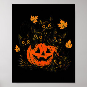 Póster Gato negro lindo calabaza Jack O Linterna Gatito D