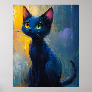Póster Gato negro lindo con 2 colores de ojos