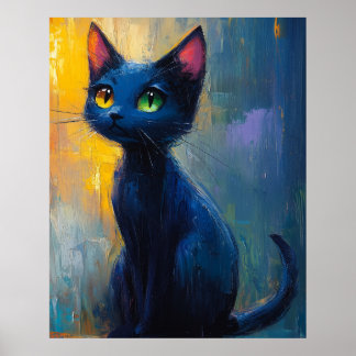 Póster Gato negro lindo con 2 colores de ojos