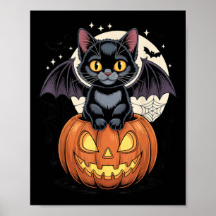 Póster Gato negro lindo con alas de murciélago Jack O Lin