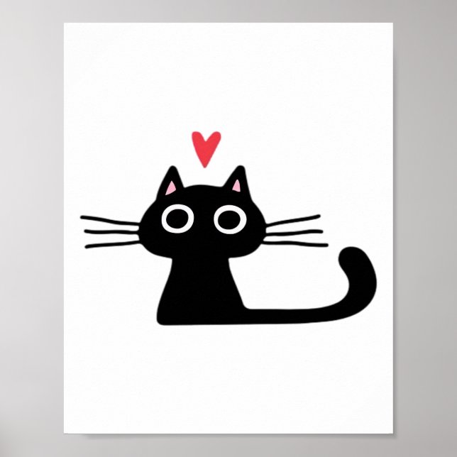 Póster Gato negro lindo con corazón  gatito valentín clás (Frente)