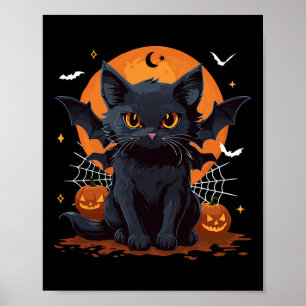 Póster Gato negro lindo con la calabaza de la barba Hombr