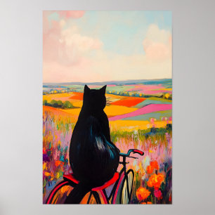 Póster Gato negro lindo disfrutando la naturaleza con bic