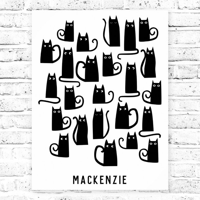 Póster Gato negro lindo personalizado (Fun personalized black cat custom name poster)
