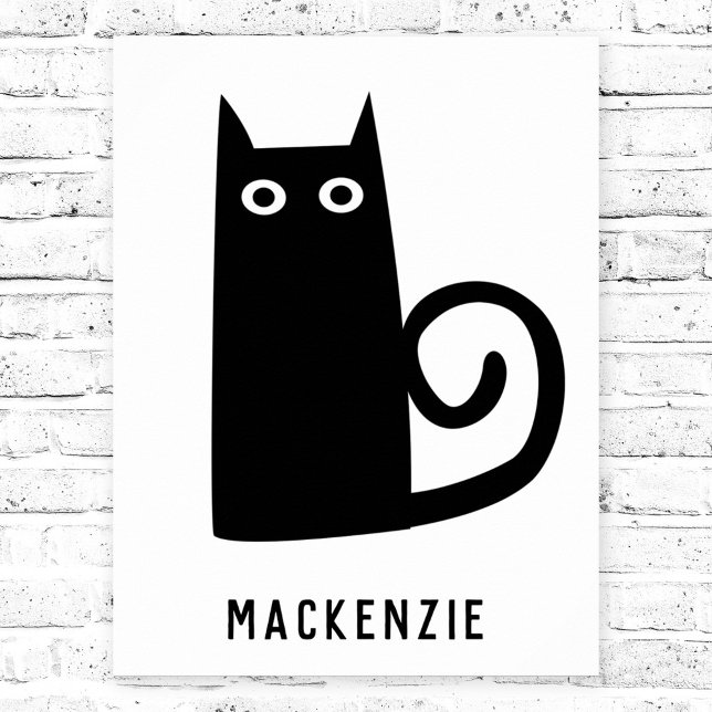 Póster Gato negro lindo personalizado (Fun black cat personalized custom name poster)