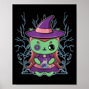 Póster Gato Negro Lindo Sombrero de Bruja Y Poción Mágica