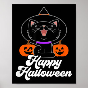 Póster Gato negro lindo y feliz de Halloween