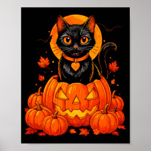 Póster Gato Negro Luna de Calabaza Halloween Otoño