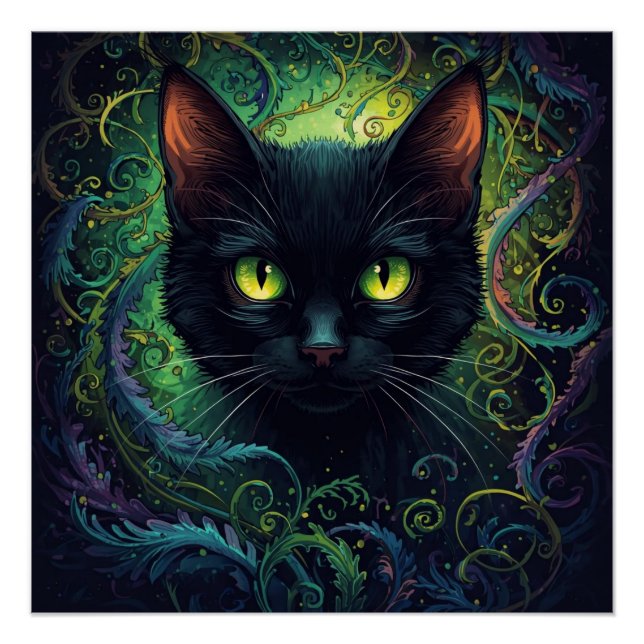 Póster Gato Negro Magia Verde (Anverso)