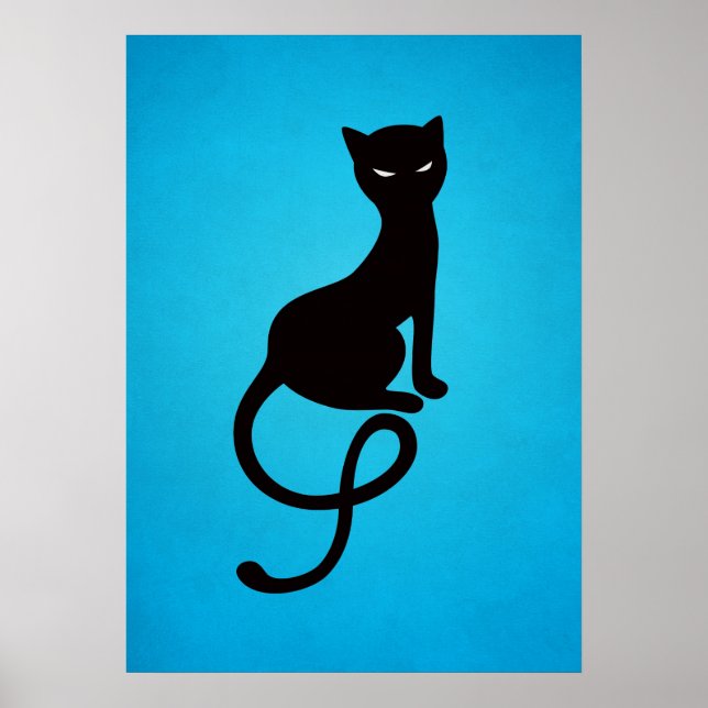 Póster Gato negro malvado azul (Frente)