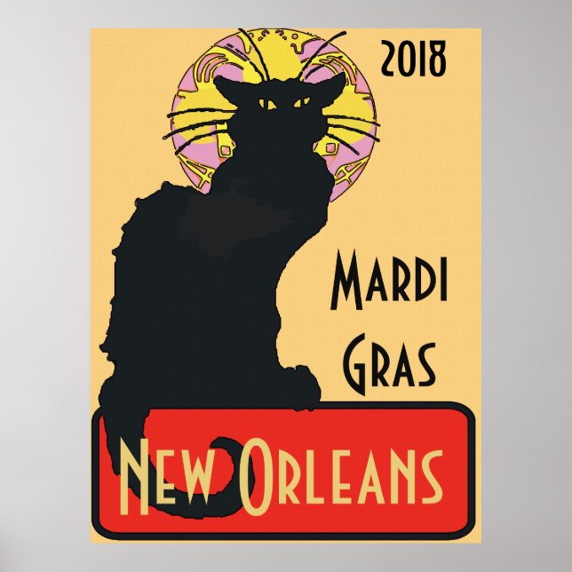 Póster Gato negro, Mardi Gras, editar texto (Frente)