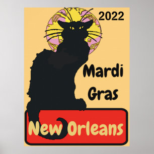 Póster Gato negro, Mardi Gras, Poster de texto de edición