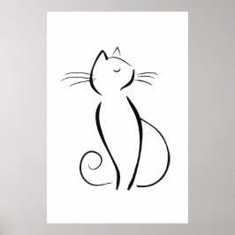 Póster Gato negro minimalista en blanco