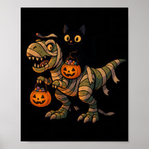 Gato Negro Montando T-Rex Momia – Dino Cute de Hal