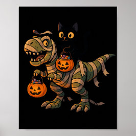 Póster Gato Negro Montando T-Rex Momia – Dino Cute de Hal