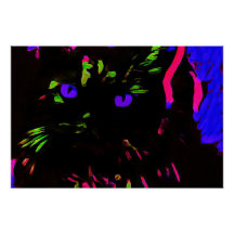 Gato negro neón con ojos brillantes