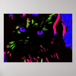 Póster Gato negro neón con ojos brillantes