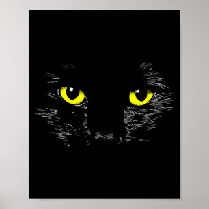 Póster Gato Negro Ojos Amarillos Cara de Gatito Halloween