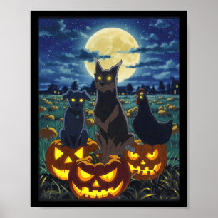 Póster Gato Negro Perro Pollo Halloween Calabaza Espeluzn