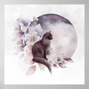 Póster Gato negro por una luna llena mágica