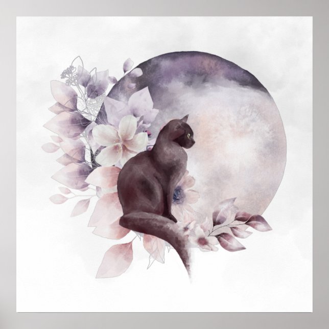 Póster Gato negro por una luna llena mágica (Frente)